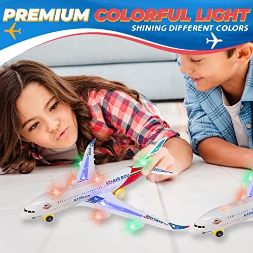 Kidsthrill Kids Airplane Toy, Bump & Go Technology, Avião de brinquedos com luzes coloridas de luzes coloridas e sons de avião, brinquedos para meninos e meninas por 3 a 12, Toydler Airplane Toys para 3 anos ou mais