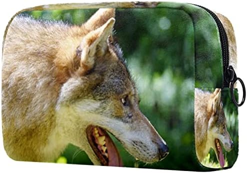 Saco de maquiagem pequeno, organizador cosmético de viagem com zíper para mulheres e meninas, Animal Wolf Forest