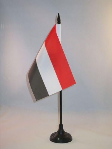 AZ FLAND IEMEN TABELA BANGLE 4 '' x 6 '' - Bandeira da mesa iemenita 15 x 10 cm - Beck de plástico preto e base