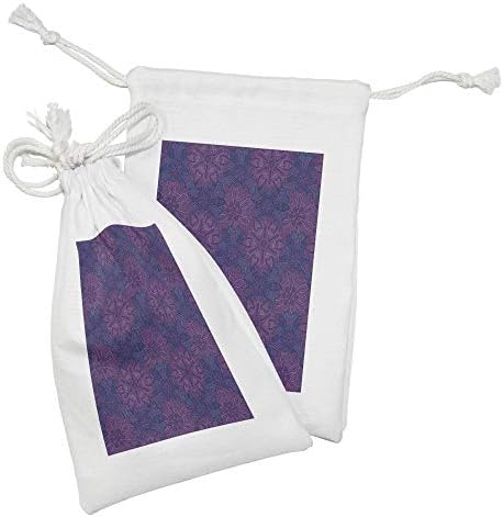 Conjunto de bolsas de tecido Indigo de Ambesonne de 2, design inspirado em flores de Paisley com redemoinhos de folhas de redemo