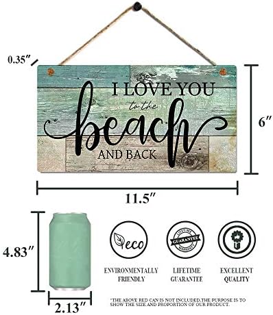 Sinais de decoração de praia Eu te amo para a praia e placa traseira para a decoração de arte de parede de tema de praia por 11,5x6 polegadas