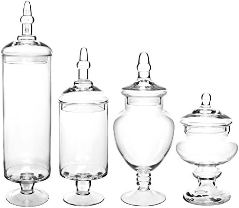 Mygift 4 peças conjunto de frascos de boticário de vidro transparente com tampas, decoração do banheiro, buffet de doces, jarro decorativo