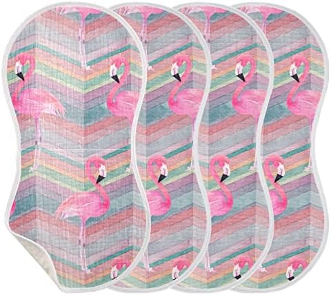 Yyzzh flamingo arco -íris colorido chevron muslin burp panos para bebê 4 pacote algodão babador