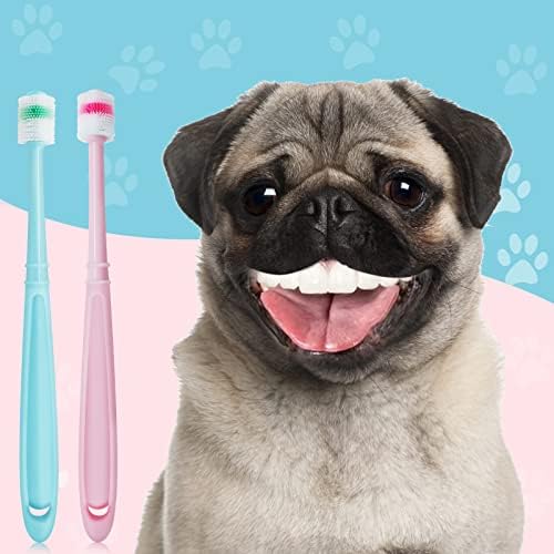 Blavvennt Cão pequeno e gato escova de dentes de dentes de dentes de dentes 360 graus limpo e limpo de dentes de dentes de estimação para cuidados dentários de gato limpeza de dentes de cachorro, 2 pcs