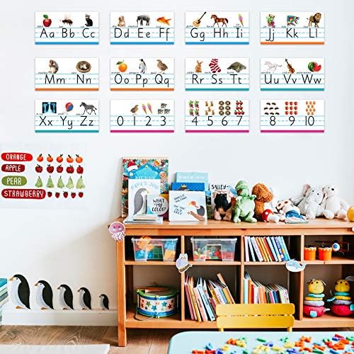 ALPHABET BOLETIM PLACO DO MANUSCRIOTA ABC Decorações de parede de linha para pré-escola, Decorações de berçário da sala de jogos da sala de aula de jardim de infância para crianças adolescentes, incluindo números 0-10
