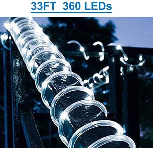 Luzes de corda LED de 33 pés/10m, 360 LEDs, corda clara de tubo transparente branco, à prova d'água, à prova d'água e tira leve e tira