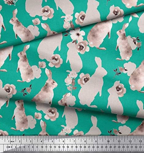 Soimoi Cotton Popline Fabric Floral & Rabbit Kids Print Sewing Taber Yard 42 polegadas de largura