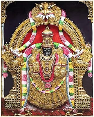 Índia exótica 55 x 43 Lord Venkateswara como Balaji em Tirupati com deusa Lakshmi Tanjore Pintura | Tradição