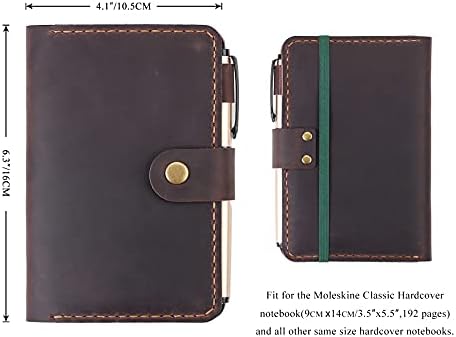 Campa do diário de couro para notebook de capa dura de 3,5 x5.5, capa de notebook de couro artesanal rústico compatível com Moleskine,