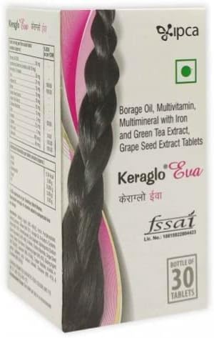 Garrafa de Keraglo Eva de 30 comprimidos para o tratamento de queda de cabelo feminino