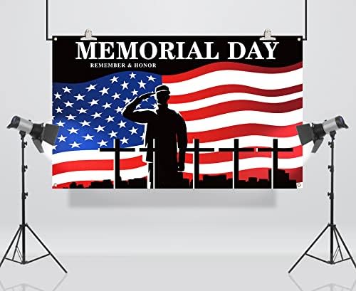 Vohado Memorial Day Cenário Americano Patriótico Lembre -se de Honra Soldier Photo Boy
