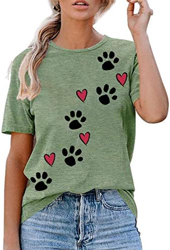 Etatng feminina pata de cachorro impressão de manga longa cerwneck moletons de camisetas casuais camisa de camisa de cachorro solta