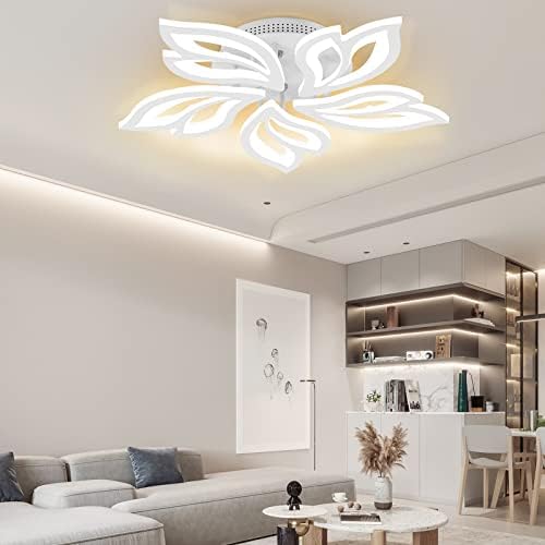 Luz do teto LED moderno do KindLov ， 40W Luz de teto de montagem de 40W, 3000K-6500K Dexable Acrylic Leaf Petals Chandelier com controle de aplicativo/remoto para sala de estar, quarto, sala de jantar na sala de jantar