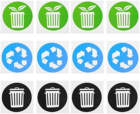 Tabs coloridos de decoração de escritório Cabilock 12pcs lixo podem lixo etiqueta de lixo lixo pode reciclar etiquetas de reciclagem de resíduos de reciclagem auto-adesivos para escritórios de consultório