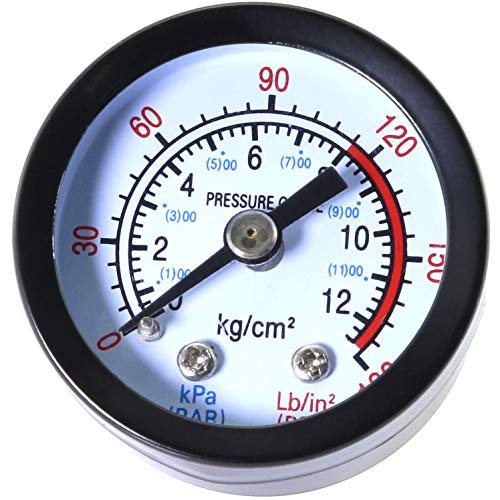 Medidor de pressão de ar de 1 pacote MeetOot 1 1,65 Dial, montagem traseira central, tamanho de conexão masculino de 1/8,