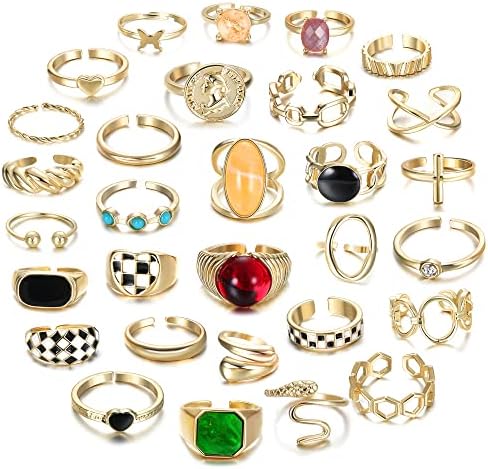 FLORIDECO 30PCS 18K Gold rings rings para mulheres anéis banheiros de ouro rings ringos torcidos grossos anéis de