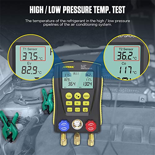 Refrigeração Medidor de medidor de mangueiro digital HVAC Kit de testador de temperatura de pressão de vácuo com clipe de teste e tubo para teste para manutenção do ar-condicionado, geladeira
