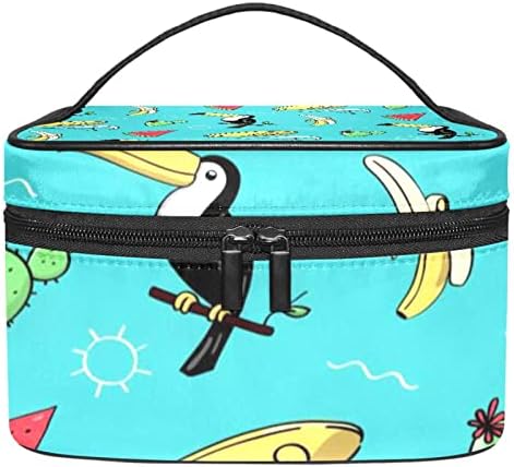 Bolsa de maquiagem de viagem Yoyoamoy com compartimento, frutas tropicais toucans Big Cosmetic Caso Caso de beleza