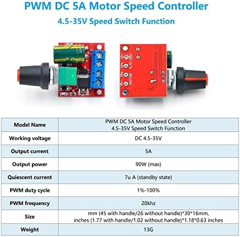 WWZMDIB 2PCS PWM DC 5A Controlador de velocidade do motor 4.5-35V Função de velocidade de velocidade adequada para Dimmer