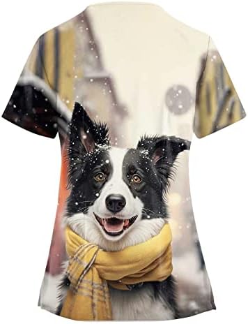 Ayaso feminino fofo cão tampo tampes de caça curta de gola curta Camisetas de camiseta respirável de camiseta de enfermagem