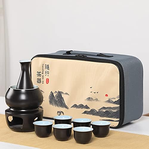 O saquê de cerâmica japonesa tradicional conjunto com 10 peças mais quente inclui 1 fogão 1 tigela de aquecimento 1 garrafa de saquê 6 xícara + caixa de presente de armazenamento de saquê