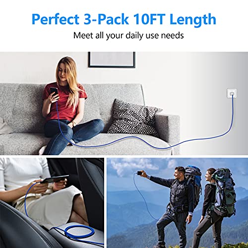 Cabo USB C, carregamento de carregamento tipo C [3-Pack 10ft] Cordos USB trançados de nylon, cabo USB A para Tipo C Compatível com Samsung Galaxy S10 S10+ / Nota 8, LG V20 e outros carregadores USB C C C C