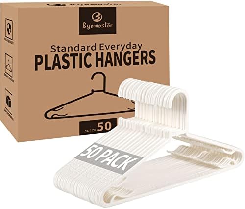 Cabides brancos de plástico 50 embalagem, cabides de roupas duráveis ​​leves cabides de forma de gom de gom