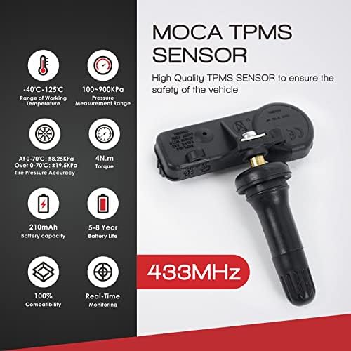 MOCA 4pcs 433MHz O kit de sensor de monitoramento de pressão dos pneus se encaixa no Chrysler 300 Town & Country, para Dodge Challenger