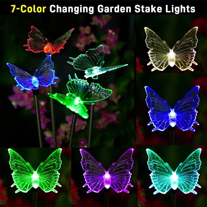 4 Pack Butterfly Garden Stakes Decorativo - Decoração solar de borboleta Decoração de borboleta Decoração ao ar livre Operado