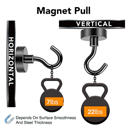 Ganchos magnéticos pretos Mikede, ímãs fortes de 22 libras com ganchos de metal para geladeira, ganchos de super