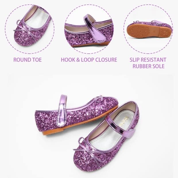 Yiblbox Girl's Glitter Ballet Flats Mary Jane Princess Sapatos para crianças pequenas crianças