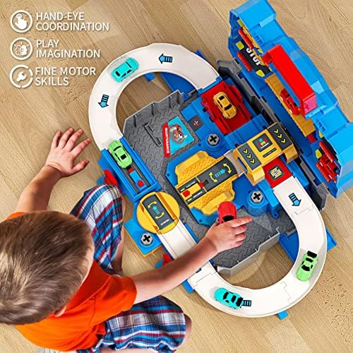 DeeJoy Kids Race Toys Boys Car Adventure Toys para 3 4 5 6 meninos e meninas de 7 anos, Brinquedos de brinquedos de brinquedos de carro de punção com 8 mini carros, brinquedos de presentes para jogos de carros pré-escolares