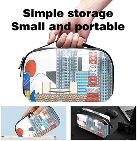 Organizador de eletrônicos, edifícios do Japão Imprima Small Travel Cable Organizador de transporte, bolsa de estojo técnico compacto para acessórios eletrônicos, cabos, carregador, USB, discos rígidos