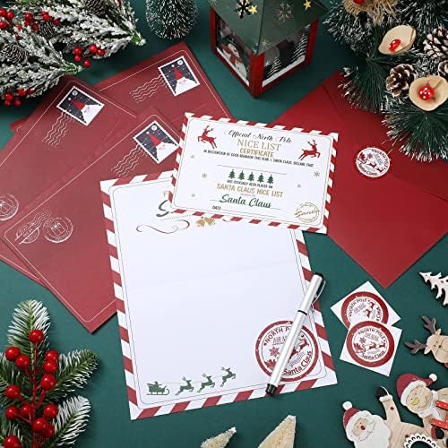 12 Define Carta Oficial de Natal e Certificado do Papai Noel, incluindo 12 PCs Certificado de Lista Nice 12 PCs Carta de Redação do Polo Norte 12 PCs Adesivos 12 PCS Envelopes para meninos