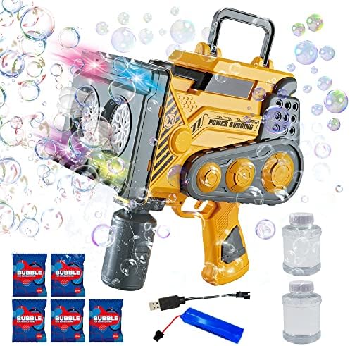 Joy Spot! Metralhadora de bolhas elétricas com luzes coloridas, máquina automática de bolhas de sabão para crianças crianças, engenheiros bolhas de bolhas para festas de aniversário para festa de casamento ao ar livre, melhor presente para meninos meninas