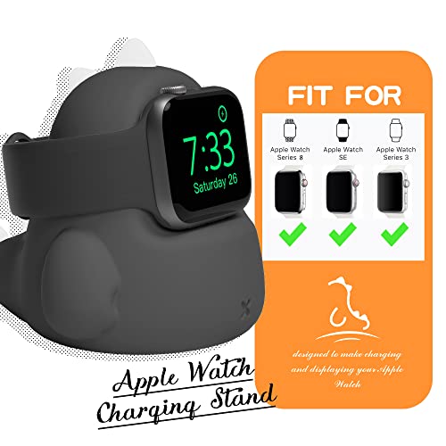 Afooyo Charger Stand Silicone Dock Dock para Apple Watch Series 8/Ultra/SE2/7/6/se/5/4/3/2/1, Dinosaur Iwatch Charging Dock, suporta o modo de mesa de cabeceira, preto