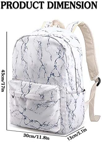 Xinveen Marble School Backpack Laptop Bags de ombro de ombro de água Bolsa casual resistente à faculdade Campo de camping branco