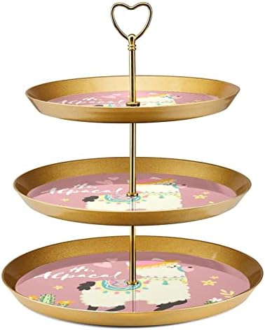 Bolo Stands Conjunto de 3, Llama Alpaca e Cactus Pedestal Display Table Sobessert Cupcake Stand para Celebração do chá de bebê de casamento