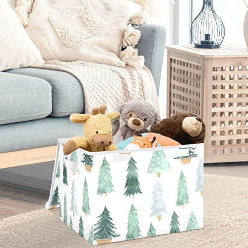 Cataku Forest Pine Bins de armazenamento de Natal com tampas e alças, tecido de cesta de cubos de contêineres de armazenamento grande