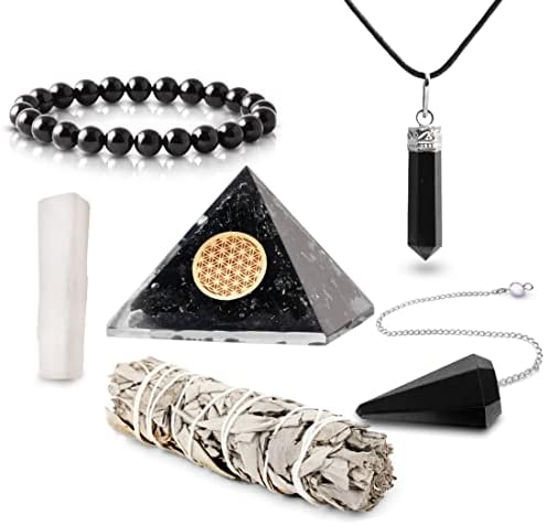 Kit de conjunto de cristais de cura para os cristais de energia de meditação Pedras de chakra inclui pirâmide orgona boa sorte