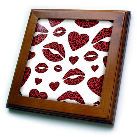 3drose glam leopard corações e lábios imprimem o padrão de beijo - telhas emolduradas