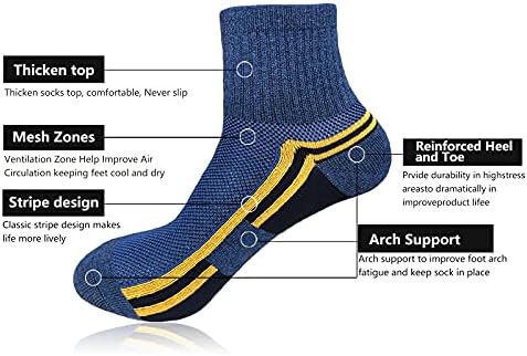 J.WMEET MEN FERMOWLE Quarter Socks Athletic Running Chinking Cushion Performance Ventilation Sports Cotton Socks