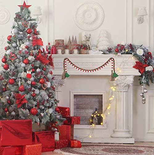 Garland de miçanga de madeira de Natal com borlas de arbustos de Natal Decoração de contas Decoração de Natal Decoração de lares larnadores