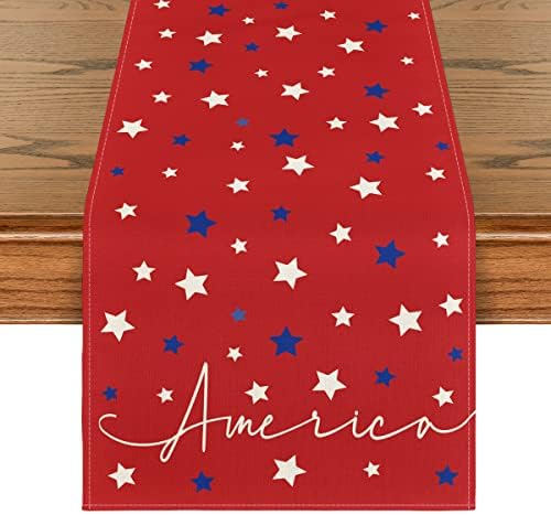 ARTOID MODE RED STARS America 4 de julho Patriótico Memorial Day Table Runner, Independence Day Holiday Kitchen Dining