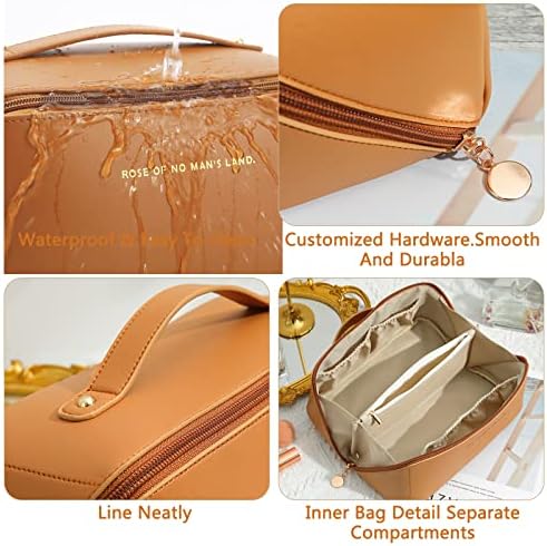 Nanoable 2 pacotes bolsa de cosméticos de grande capacidade para mulheres, bolsa de couro portátil de couro PU