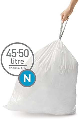 Código Simplehuman Q Sacos de lixo de cordão personalizado, contagem de 240, 50-65 litros / 13-17 galões, branco