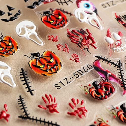Adesivos de unhas de Halloween 5D, decalques de unhas de Halloween 5D Skull Spider Spider Bloody Eyloween Unhas Design de unhas DIY Decoração de arte para mulheres meninas