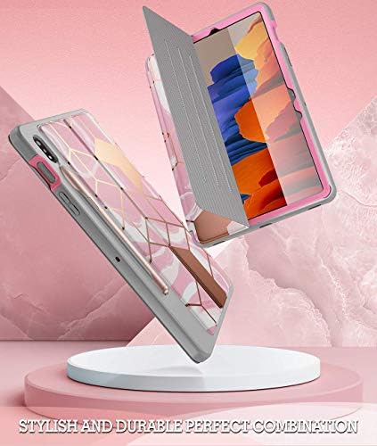 Série de mármore de Popshine projetado para a capa Samsung Galaxy Tab S7 / S8, capa de fólio protetor de 360 ​​graus com corpo inteiro com protetor de tela embutido, rosa de mármore líquido