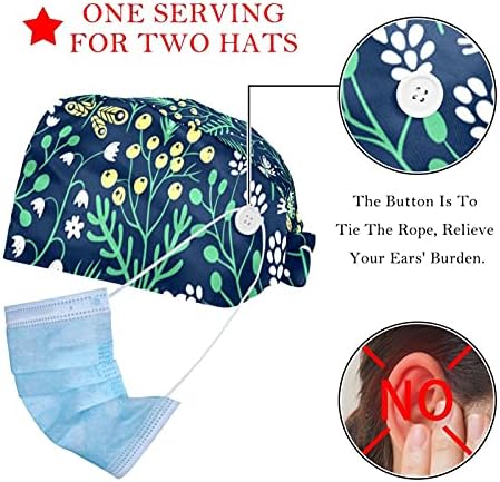 Deyya 2 Pacote o padrão de trabalho ajustável do crânio colorido com botão e banda de suor para enfermeiros chapéu de rabo
