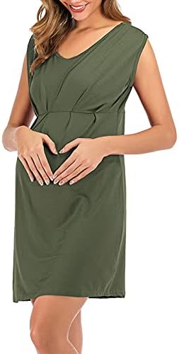 Vestido de maternidade feminina mangas vestido de verão redondo colo sólido cor sólida